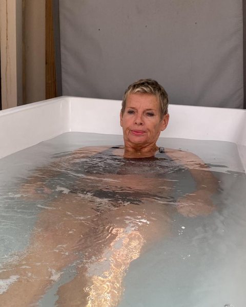 Linda in a cold plunge bath